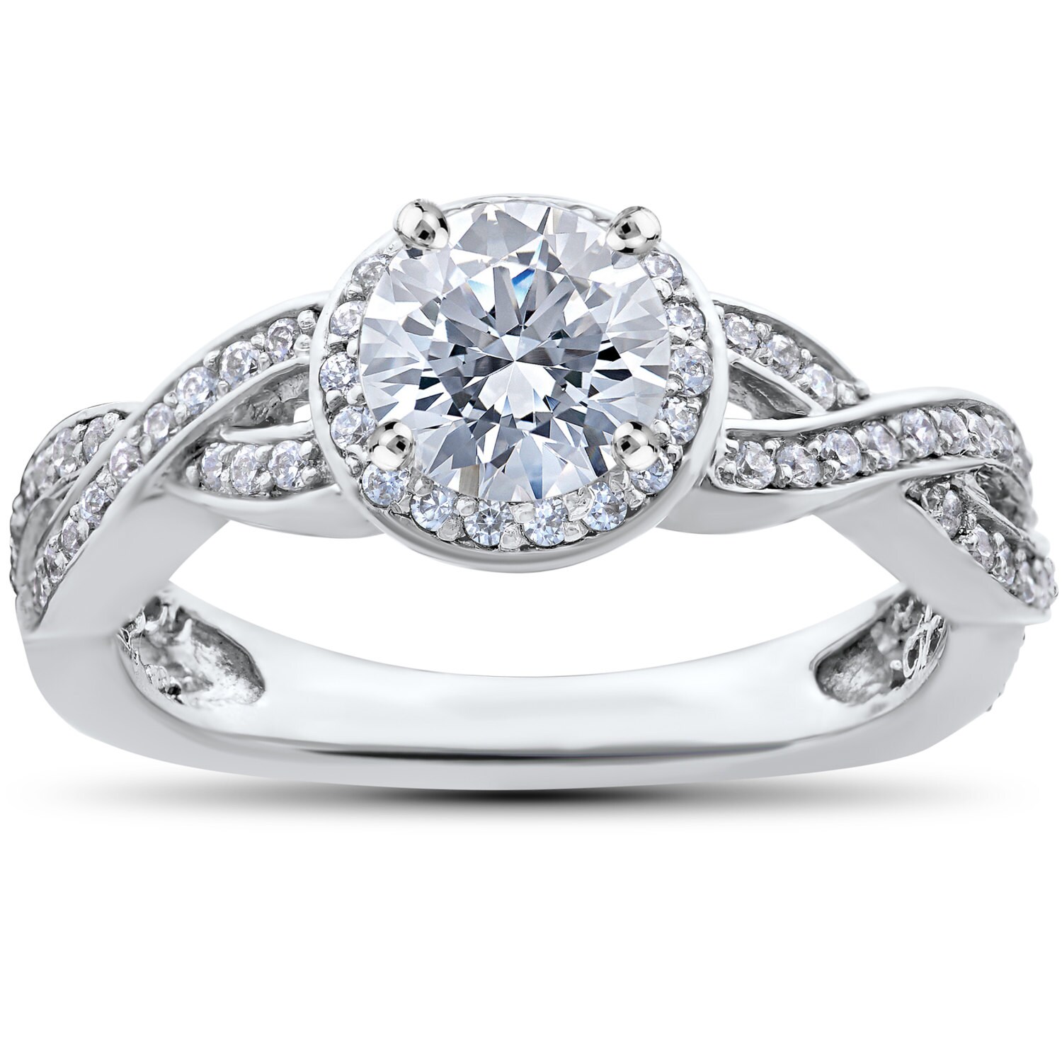 7/8Ct Diamond Infinity Engagement Ring Round Halo Vintage