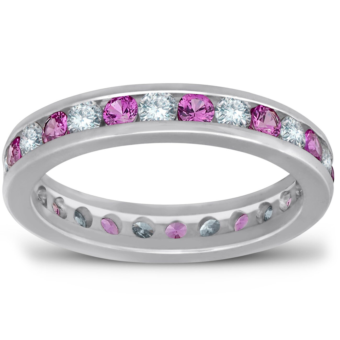 Pink Sapphire Diamond Eternity Ring 1.50ct Channel Set Wedding Ring Womens Anniversary Band 14k White Gold