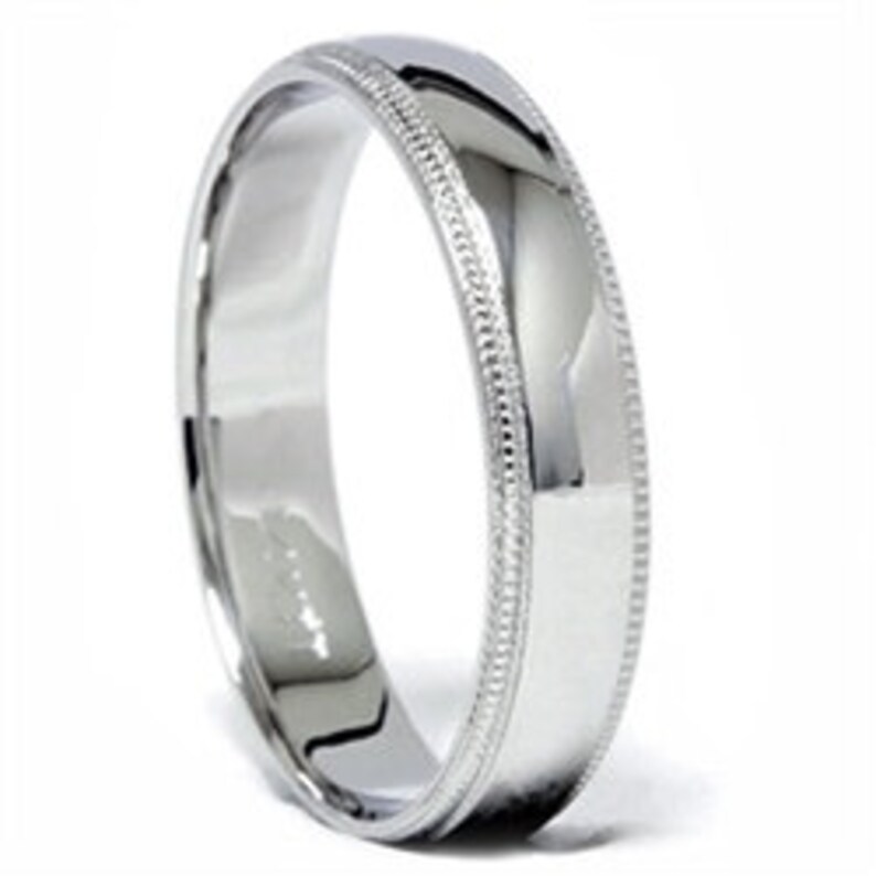Mens Wedding Band Plain High Polished 5MM Milgrain Ring