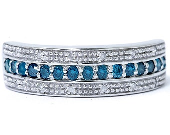 Blue Diamond Ring, Diamond Wedding Ring Vintage Blue Diamond Ring 1/2CT Blue & White Diamond Ring 10K White Gold
