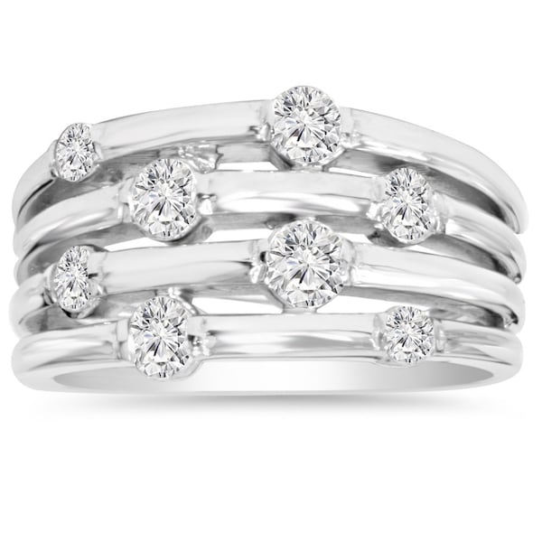 1.00CT White Gold Diamond Right Hand Ring Journey 14K Size 4-10