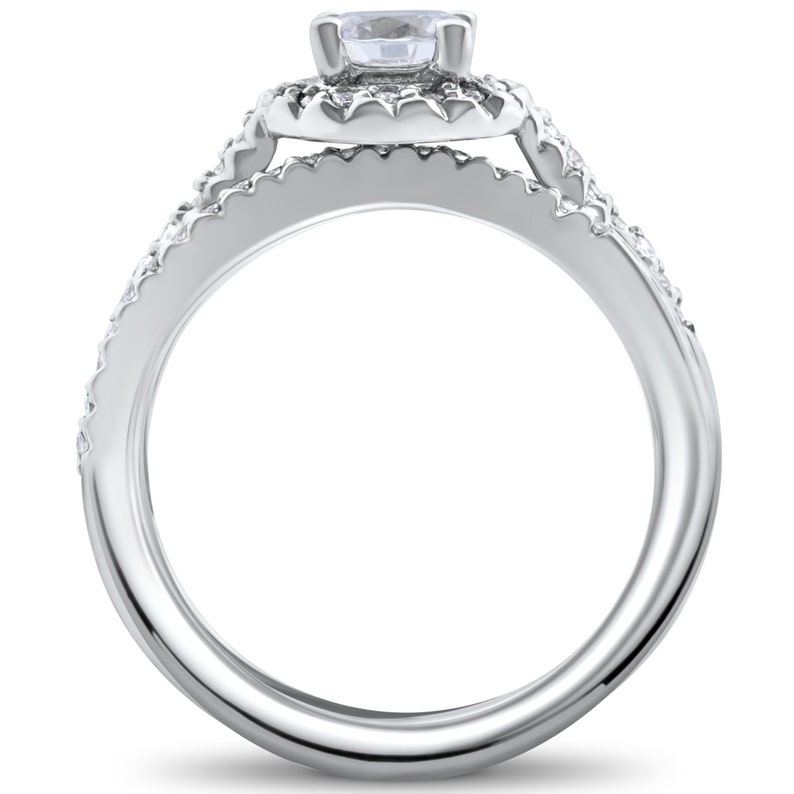 3/4ct Diamond Halo Wedding Engagement Ring Set 10K White Gold - Etsy