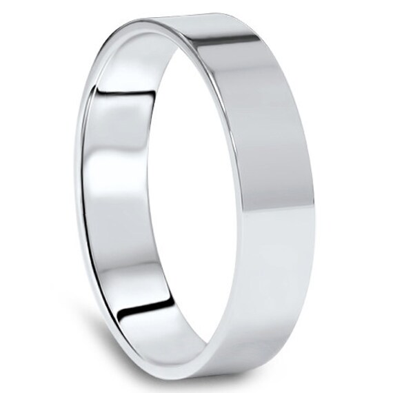 Mens 10K White Gold 5mm Flat Traditional Wedding Band Ring
