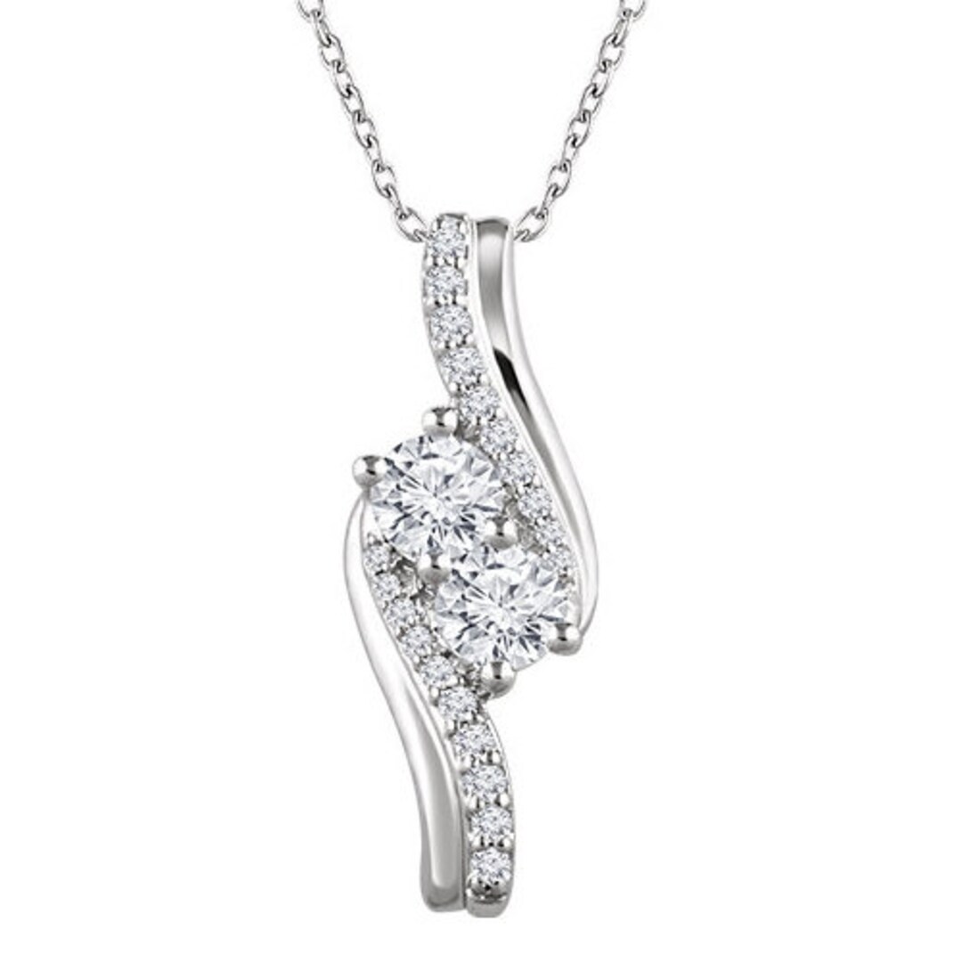 Diamond Necklace,forever Us Two Stone Diamond Pendant .75CT 10K White