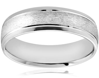 6MM Platinum Mens Wedding Band Brushed Comfort Fit Flat Ring