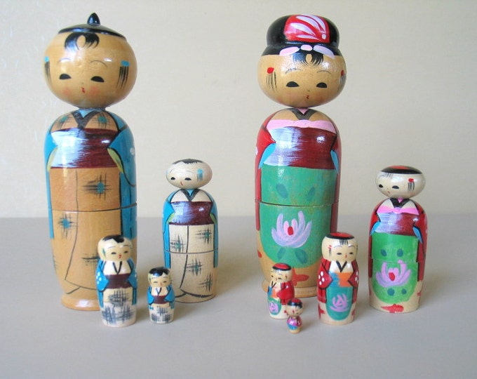 Pair of Vintage Japanese Nesting Kokeshi Bobble Head Dolls Etsy