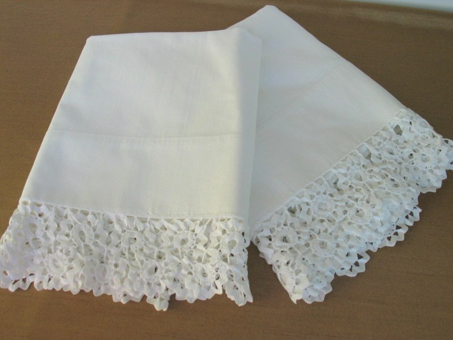 Pair White Percale Novelty Lace Pillow Cases Etsy