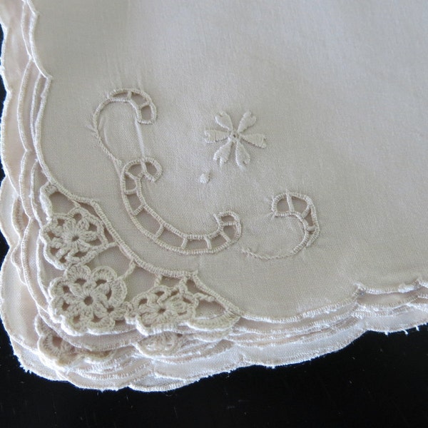 8 servilletas de lino crudos ligeros cortan trabajo Bordado Crochet encaje acento 54b