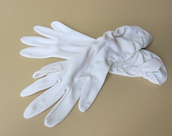 Vintage Ivory Cotton Gloves Mid Length Ruched Sides 870+