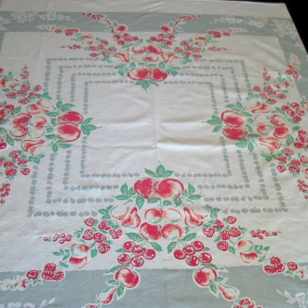 1940 Callaway Kitchen Tablecloth Strawberries Gray Red