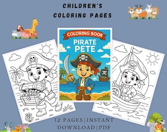 12 pirate coloring pages featuring his travels – instant download, coloring pages for kids and adults, digital coloring pages, printable PDF file.