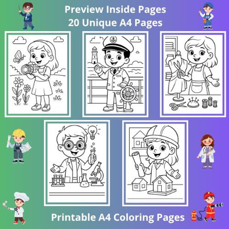 20 Coloring Pages, Professions Coloring Page - Instant Download, Adult ...