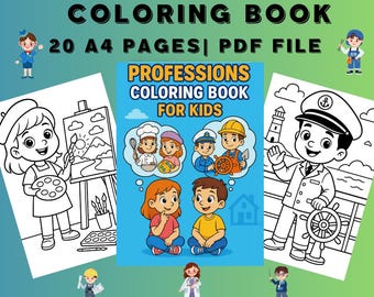 20 Coloring Pages, Professions Coloring Page - Instant Download, Adult and Kids Coloring Pages, Digital Coloring Pages, Printable PDF File