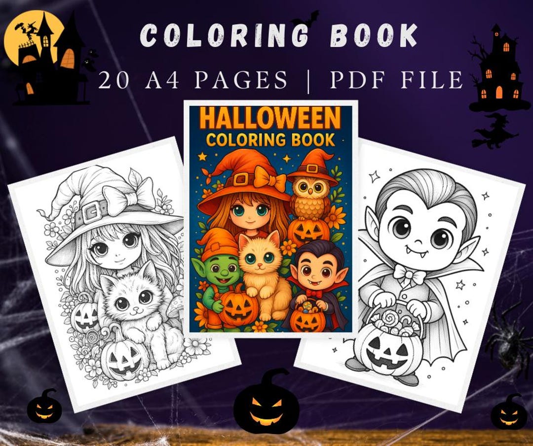 20 Halloween Coloring Pages With Witches and Pumpkins - Instant ...