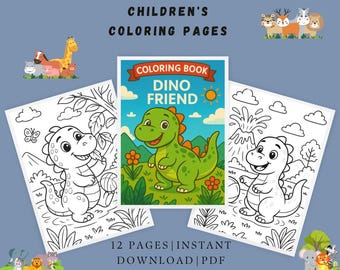 12 Baby Dinosaur Coloring Pages - Instant Download, Coloring Pages for Kids & Adults, Digital Coloring Pages, Printable PDF File.