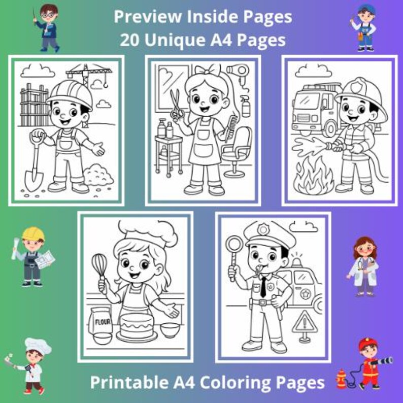 20 Coloring Pages, Professions Coloring Page - Instant Download, Adult ...
