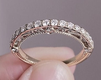 Dainty Diamond Eternity Ring, 14K White Gold Wedding Band, Minimalist Stackable Ring, Delicate Anniversary Gift for Her