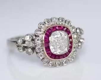 Vintage Ruby and Diamond Ring | Victorian Style Engagement Ring | Filigree Art Deco Ring | Solid Gold Cocktail Ring | Unique Women's Gift