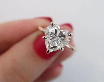 ハートカットソリティア婚約指輪｜14Kローズゴールドラブリング｜彼女への繊細なプロミスリング｜バレンタインデーギフト