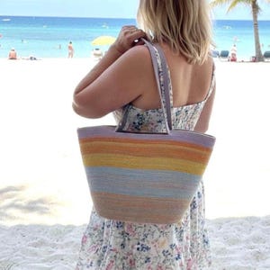 Ombre Rope Beach Bag, Machine Sewn Summer Tote, Vocation Bag (Speedy 40 Insert)