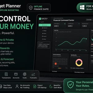 Offline Budget Planner Web App, No Install Expense Tracker, Personal Finance Dashboard, Monthly Budget Tool