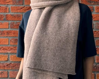 Handmade Merino Lambswool Wrap Scarf – British Wool, Oversized Beige Silence Shawl