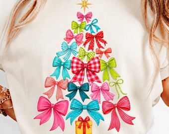 Bow Christmas tree, Coquette Christmas PNG, Colorful Bow Christmas Tree, Girly Holiday Sublimation, Digital Download