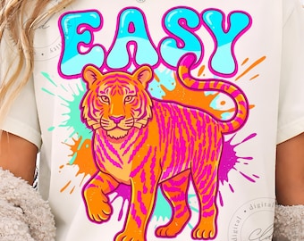 Easy Tiger PNG, Retro Pop Art Neon Tiger Graphic (Digital Download)