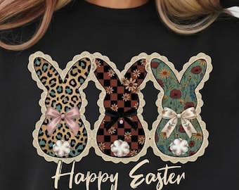 Conejito de Pascua retro PNG: Diseños de leopardo, cuadros y flores (descarga digital)