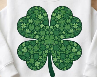 St Patrick's Day Shamrock PNG, Four Leaf Clover T-Shirt Design (Digital Download)