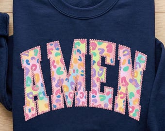 Amén PNG, Gráfico de fe de leopardo pastel, Ropa cristiana de Pascua (Descarga digital)