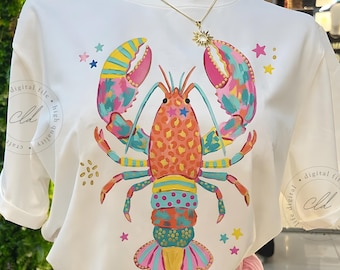 Coastal Summer PNG, Summer Vibes Png, Beach Life Png, Colorful Lobster Designs, Preppy Lobster Png, Girly Summer Png, Boutique Beach Png