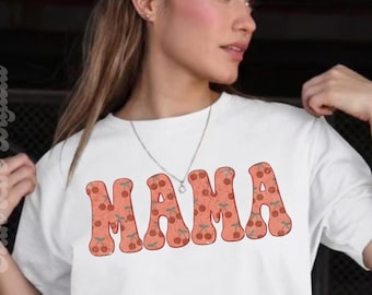 Diseño de camiseta retro desgastada Cherry Mama PNG, archivo de sublimación para el Día de la Madre, gráfico vintage para mamá, diseño moderno para mamá, PNG para el Día de la Madre