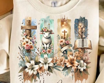 Jesús ha resucitado PNG, diseño religioso vintage de Pascua (descarga digital)