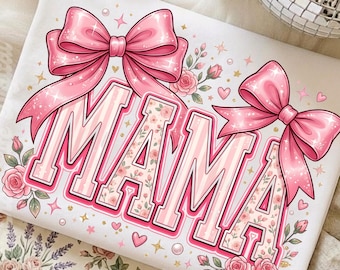 Mamá PNG, diseño de sublimación con lazo floral rosa, ropa para mamás coquetas (descarga digital)