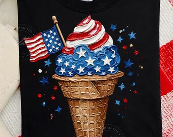 Helado patriótico PNG, diseño de sublimación del 4 de julio, gráfico de postre con la bandera estadounidense
