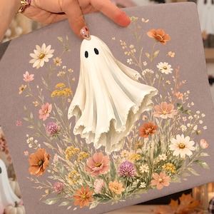 Wildflower Ghost PNG, Spooky Floral Sublimation Design, Cute Halloween Ghost Shirt, Autumn Boho Botanical T-Shirt PNG, Preppy Fall PNG