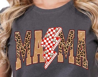 Mamá PNG, diseño de camiseta de mamá con estampado de leopardo, sublimación a cuadros retro, gráfico del Día de la Madre, Mamá occidental PNG, Mamá preppy, descarga digital