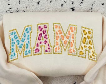 Mama Chenille Patch PNG, Leopard Print Mom Sublimation Design, Trendy Mothers Day Shirt Graphic, Embroidery Style Digital Download