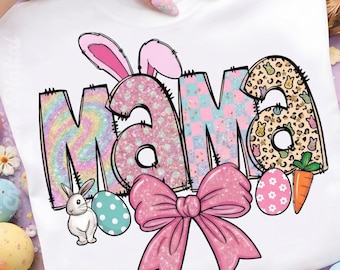 Mamá de Pascua PNG, diseño de camiseta con orejas de conejo, gráfico de sublimación (descarga digital)