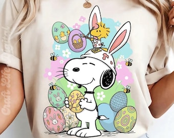 Snoopy Conejo de Pascua PNG, Diseño de Huevo de Pascua con Perro de Dibujos Animados (Descarga Digital)