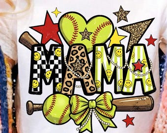 PNG de Softball Mama, Diseño de camiseta de Baseball Mom, Gráfico Neon Mama, PNG de sublimación Sports Mom, Regalo del Día de la Madre, Archivo PNG de Trendy Mama