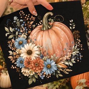 Floral Pumpkin PNG, Fall Sublimation Design, Autumn Boho Flowers, Thanksgiving Pumpkin Png, Autumn Png, Fall Shirt, Boho Floral Pumpkins png
