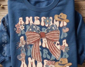 Imagen PNG de vaquera retro americana, gráfico de camisa con lazo patriótico del oeste (descarga digital)