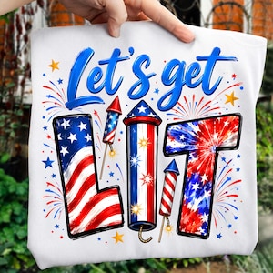 Let's Get Lit Png、7月4日 PNG、花火 Png、自由 Png、アメリカ国旗、花火デザイン、ひまわり、デジタルダウンロード、昇華デザイン