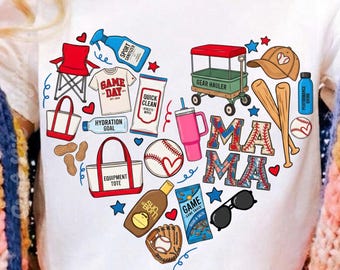 Mamá beisbolera PNG, diseño de camiseta para mamá de día de partido, sublimación PNG para mamá deportista, imágenes prediseñadas de béisbol retro, sublimación PNG de mamá beisbolera retro