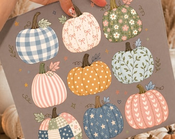 Preppy Pumpkin PNG, jesienny wzór sublimacji Coquette, koszulka z dynią na Święto Dziękczynienia PNG, jesienna kokarda z dynią do pobrania w wersji cyfrowej