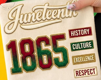 Diseño de bordado simulado para sublimación del Juneteenth de 1865 (Descarga digital)