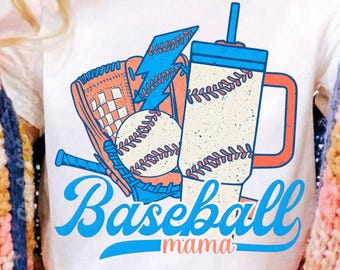 Mamá de béisbol PNG, diseño de camiseta para mamá deportista, sublimación para mamá de día de partido, gráfico de mamá de béisbol, vaso y guante de béisbol PNG, diseño para mamá deportista