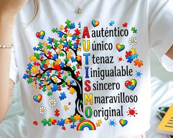 Cita en español sobre autismo PNG, diseño de árbol de rompecabezas para concienciación sobre el autismo, gráfico para sublimación de camisetas, archivo de descarga digital para regalo sobre neurodiversidad
